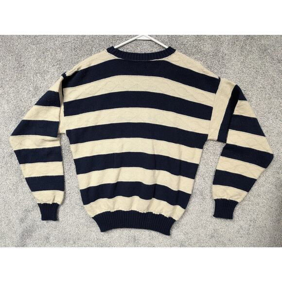 Vintage 80s 90s Reed St James Sweater L Blue Cream Stripe Preppy Heritage Knit - Picture 6 of 10